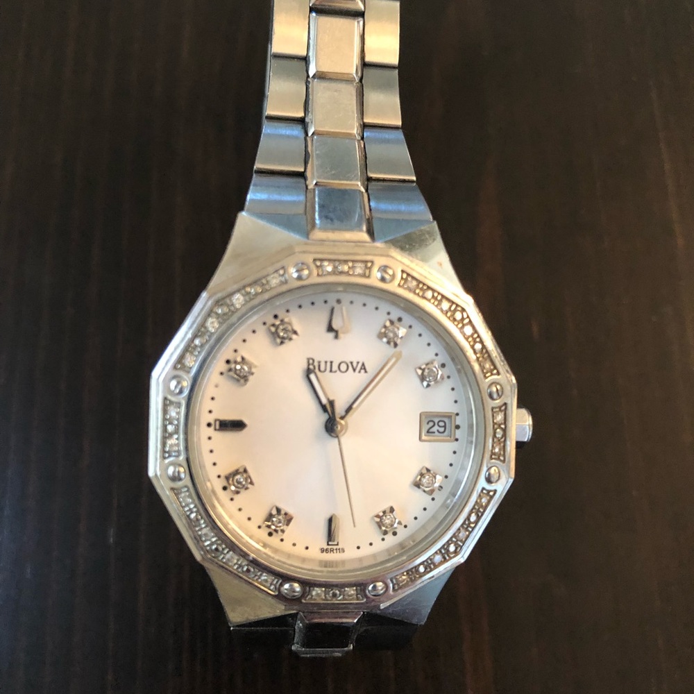 Bulova silver and diamond watch